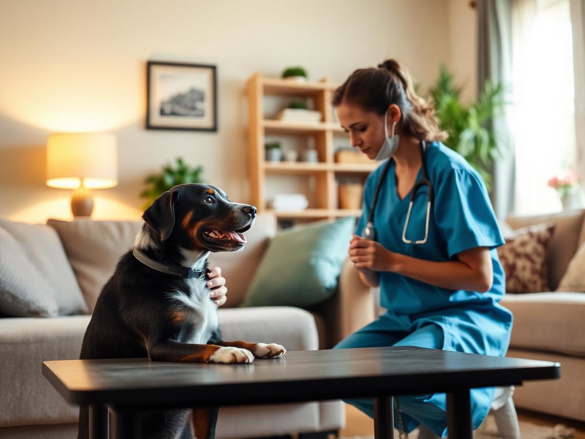 Veterinário atendendo pet em domicílio